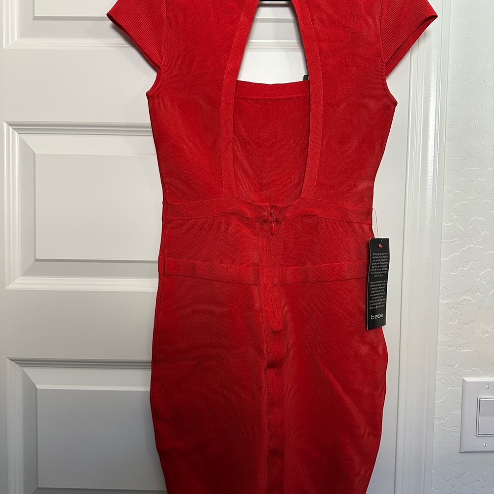 Bebe Red Plunge Neck Cutout Cocktail Dress